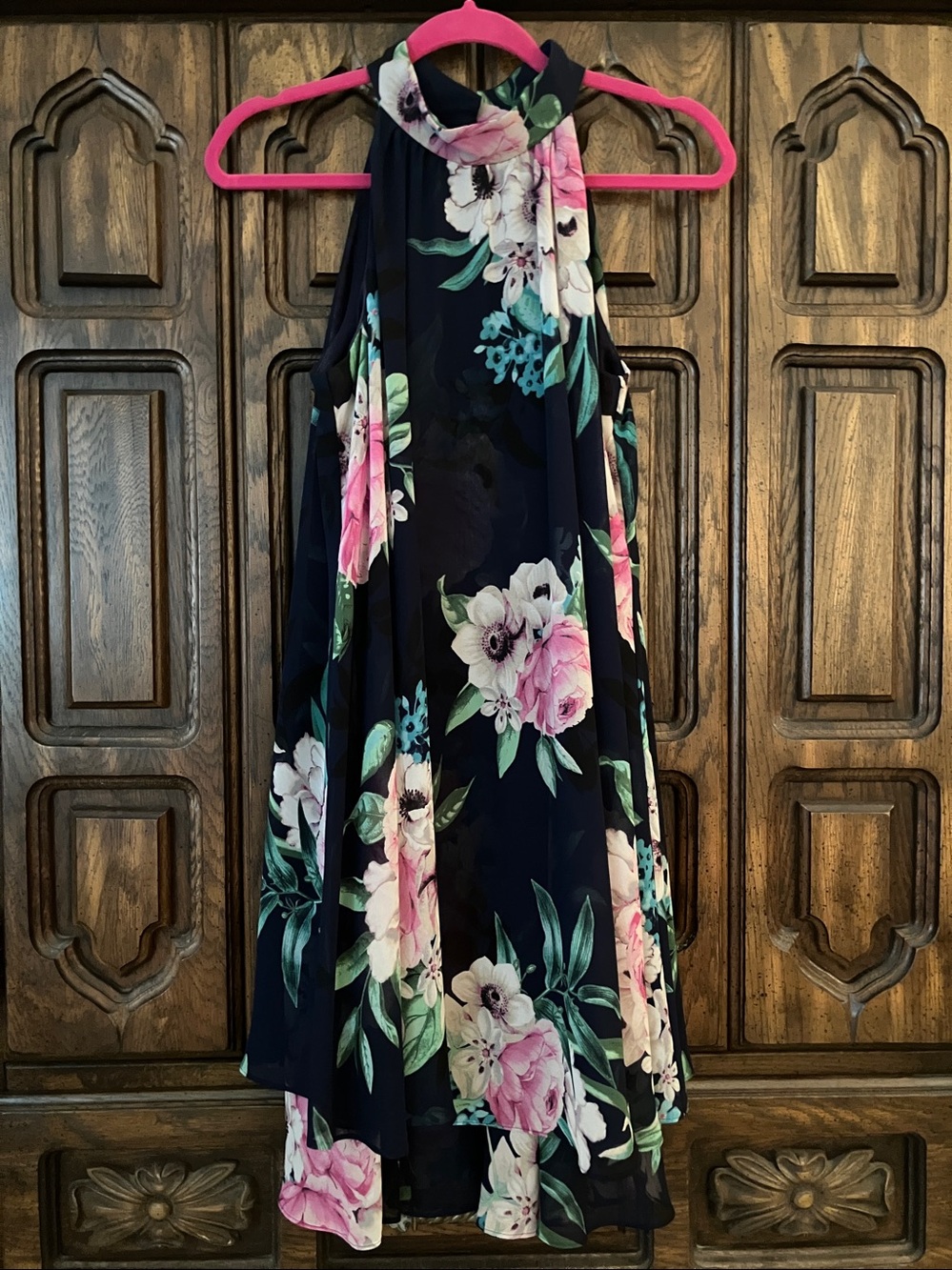 Eliza J chiffon navy floral dress
